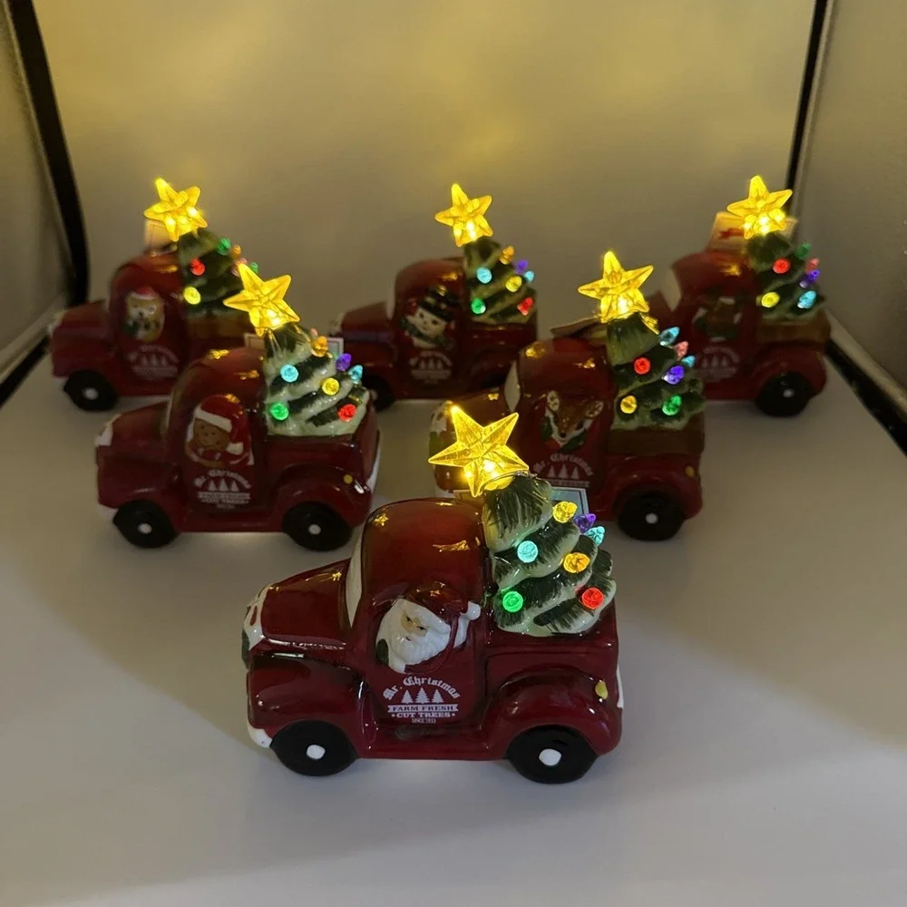 Mr Christmas Red Truck Farm Fresh Trees Set of 6 Lighted Tree‎ Top Holiday Decor